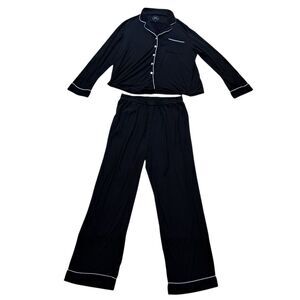 Cozy Earth Women's large Black Pajama Set with White Piping
